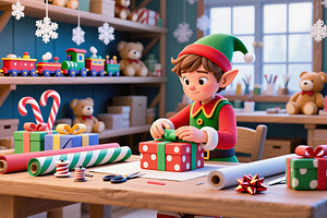 Playful elf wrapping gifts, a Holiday Photo by Rafoz