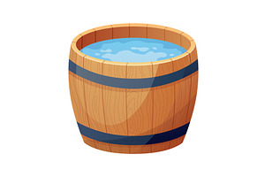 Wooden bath. Wood tub, cartoon, an Object Illustration by Things for designers