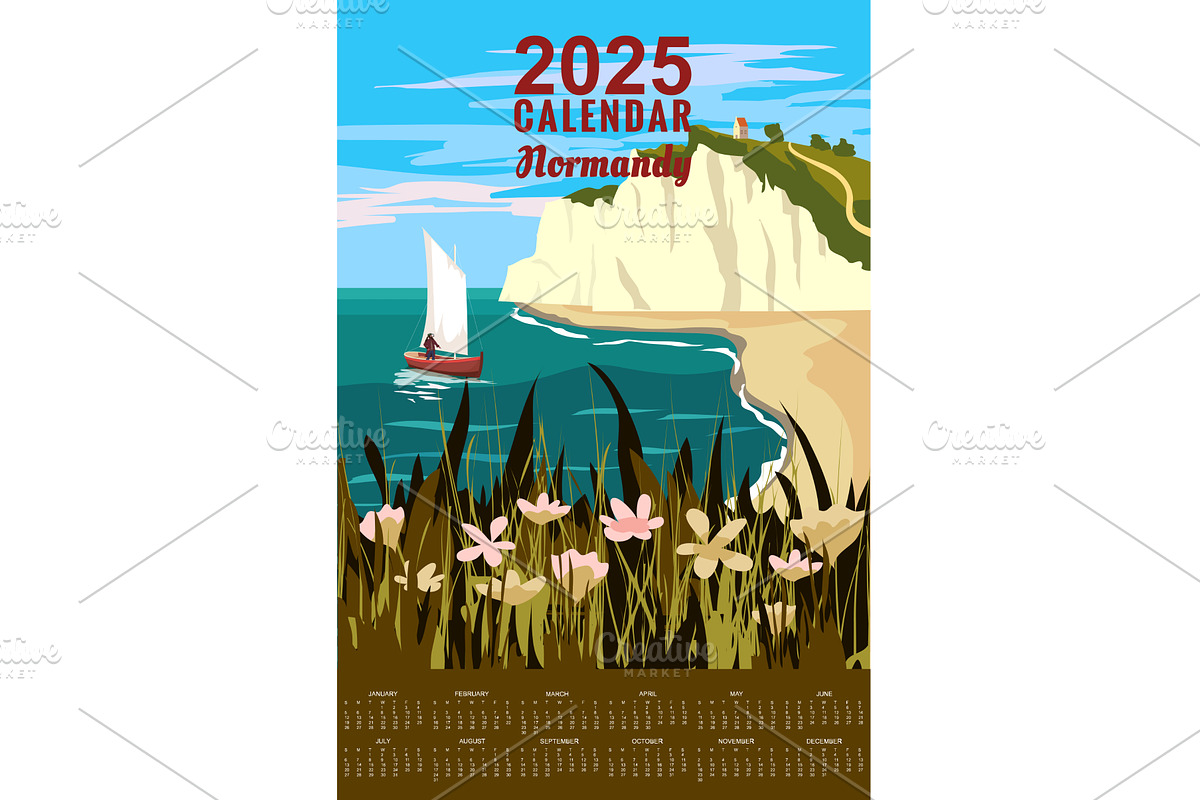 Monthly 2025 Calendar Travel poster, a Sport Illustration by Vector_Up