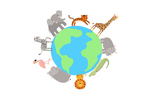 Planet Earth, cute animals walking, an Illustration by sceptical cactus