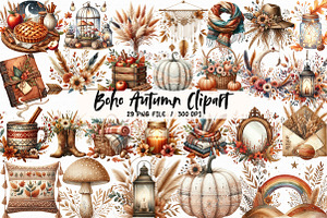 Boho Autumn Clipart, an Illustration by Libby Wishes