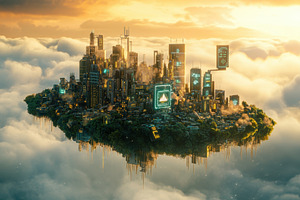 Cloud City Microchip Floating Island, a Photo by Pavel_design