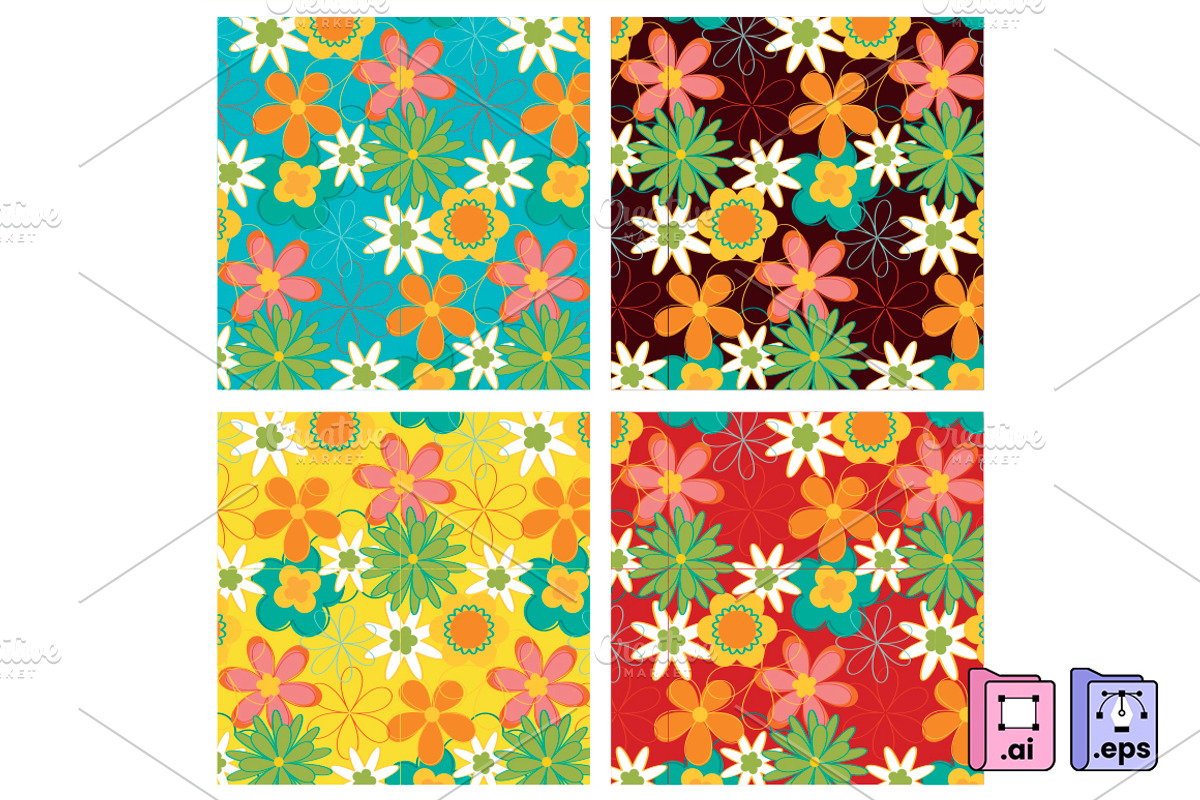 60s Retro Floral Pattern Set, a Pattern Graphic by MISS CHATZ (Photo 1 of 3)