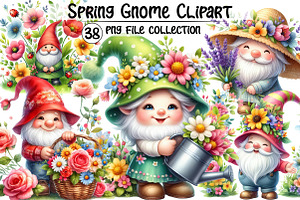 Cute Spring Gnome Clipart, an Illustration by Dream Creation