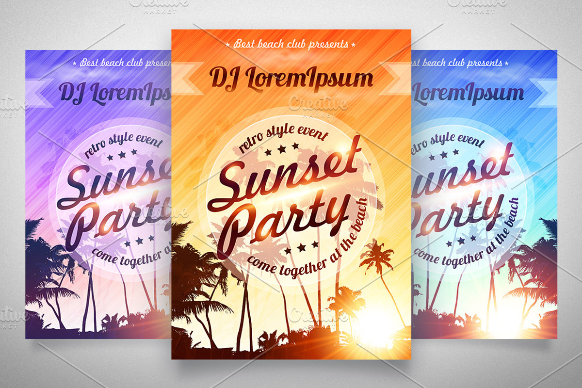 4 EPS Sunset Party posters templates, a Flyer Template by Art of Sun (Photo 1 of 4)