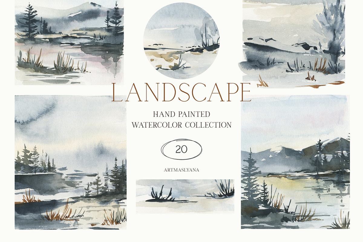 Hand Painted Winter Landscapes, a Seasonal Illustration by ArtMaslyana (Photo 1 of 5)