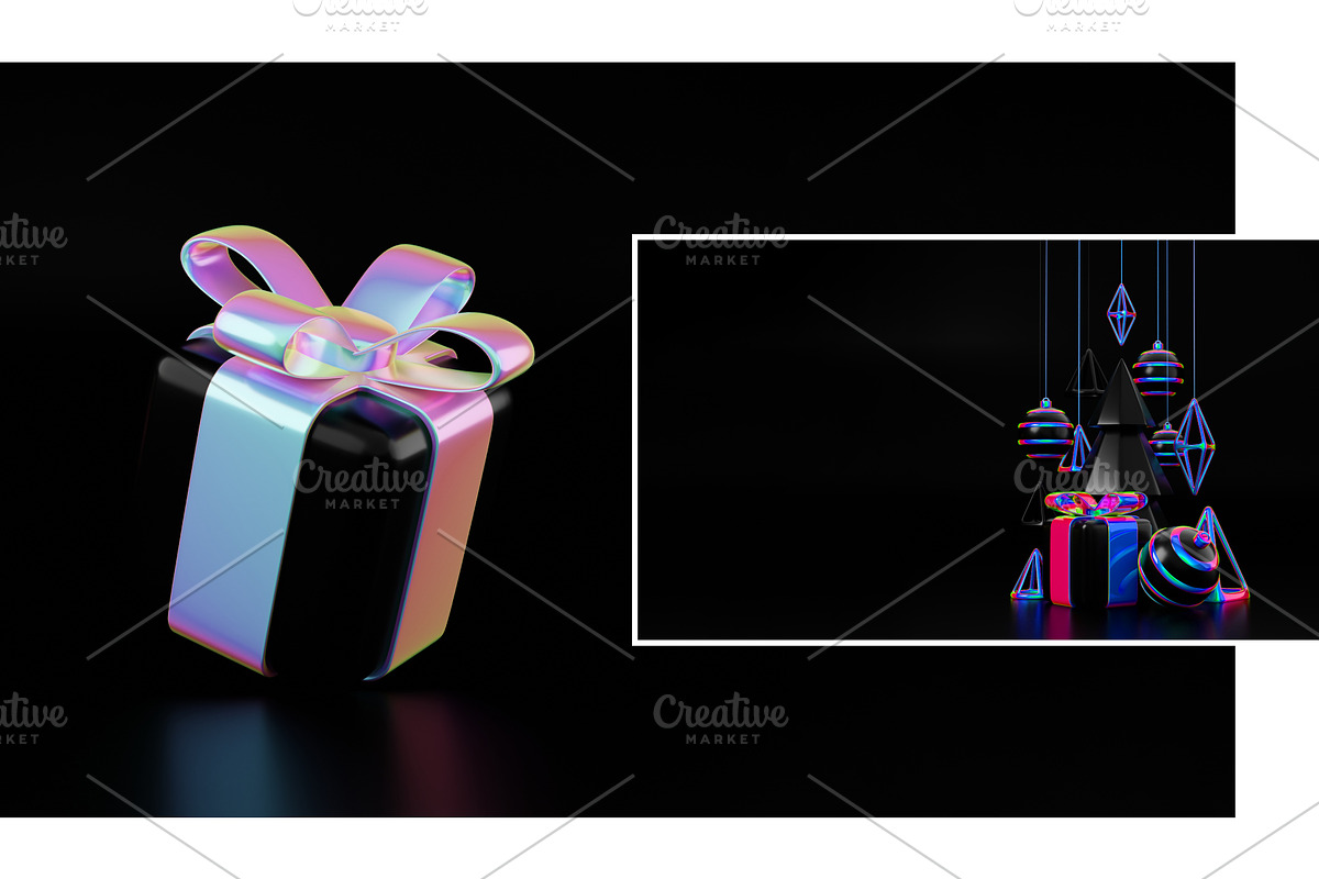 Holographic Christmas 3D Set, a Decorative Illustration by Lunarts Studio (Photo 8 of 8)