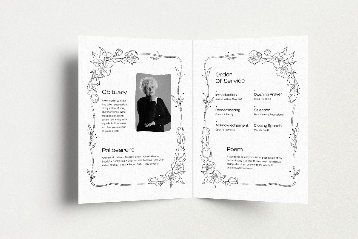Soft Minimal Funeral Program, a Brochure Template by Neermana (Photo 4 of 4)