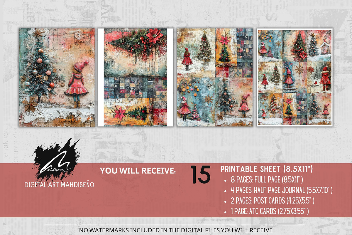 Shabby Lace Xmas Scrapbook Pages, a Seasonal Illustration by Digital Art Mahdiseño (Photo 2 of 10)
