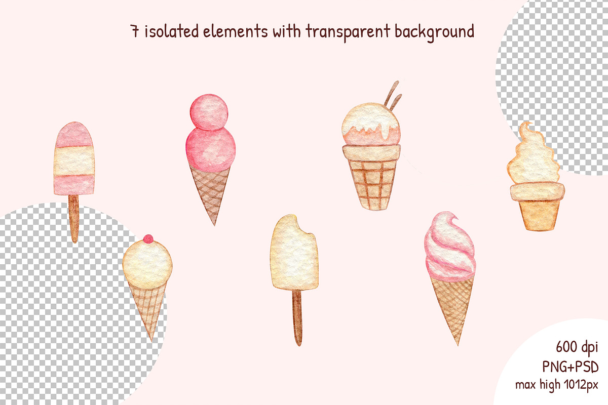 Ice-cream watercolor collection, a Pattern Graphic by Lagniappe Art (Photo 5 of 10)