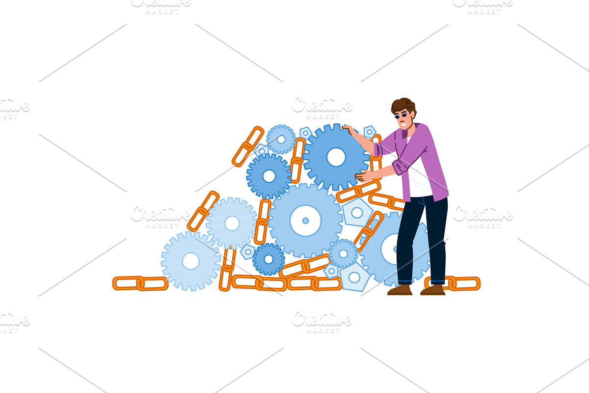 Technician connecting gears and, an Illustration by pikepicture