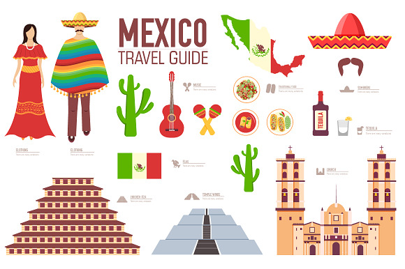 Mexico country flat vector icons set preview 2