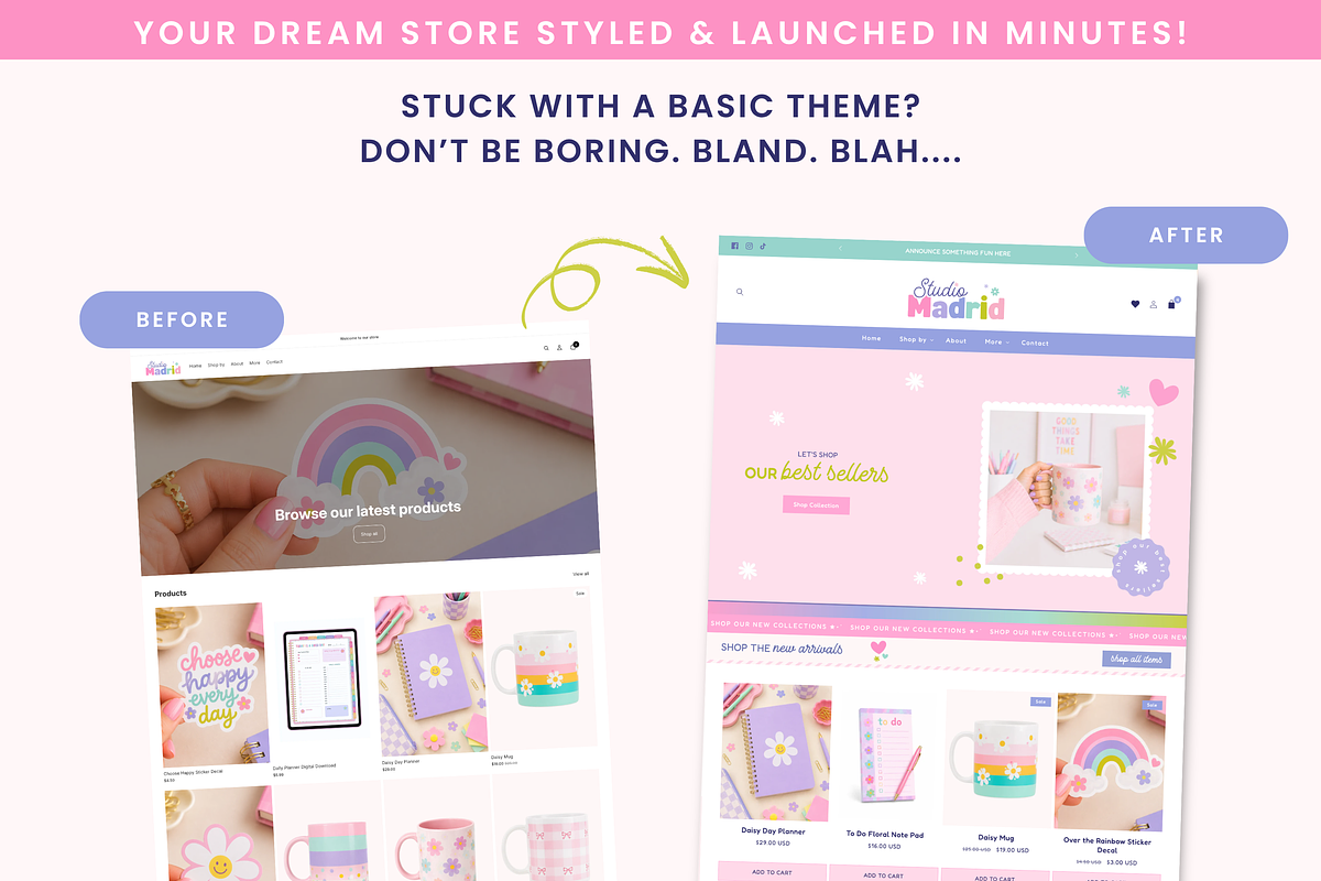 Cute Pastel Stationery Shopify Theme, a Shopify Template by Macarons and Mimosas (Photo 6 of 9)