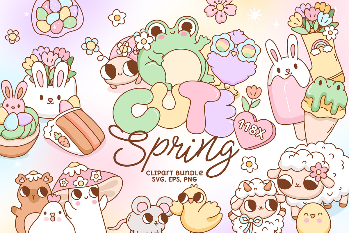 Cute Groovy Spring Clipart Bundle, a Seasonal Illustration by Huxmay (Photo 1 of 7)