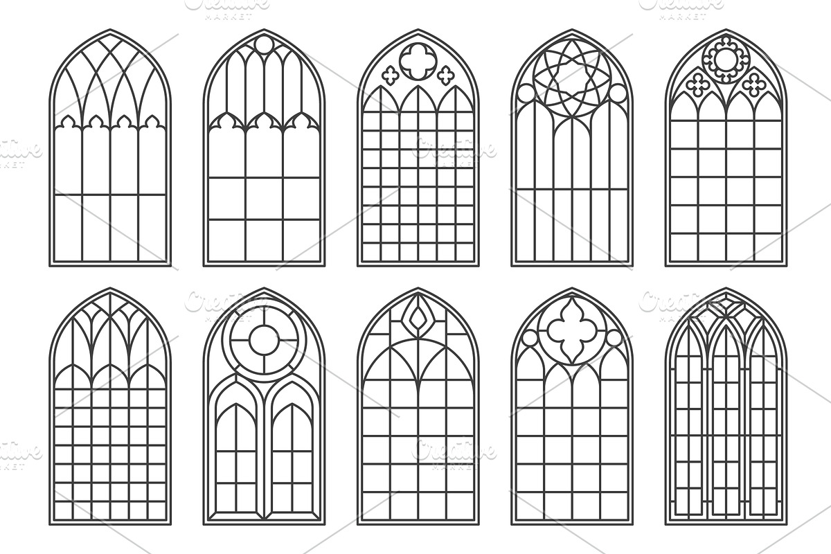 Gothic church glass windows, an Object Illustration by Vector Tradition