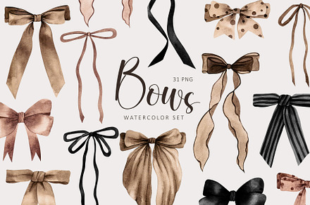 Brown and black watercolor bows
