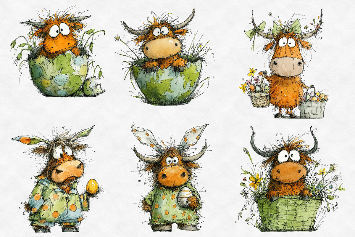 Whimsical Easter Highland cow Clipar, an Illustration by Designworld (Photo 4 of 6)