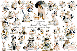 Pastel Animals Tea Party Clipart Set, an Illustration by DreamCafeArt