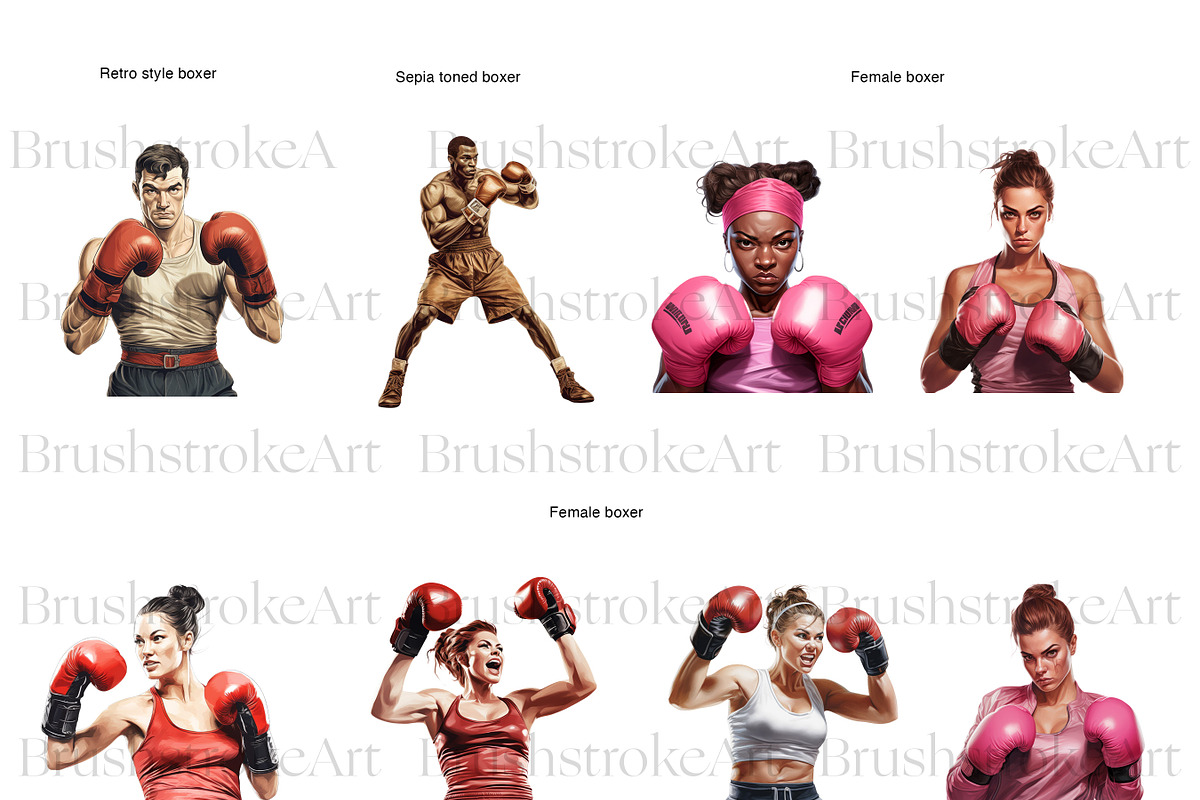 Boxing Clipart, Black Boxer, Fitness, a Person Illustration by BrushstrokeArtGB (Photo 3 of 9)