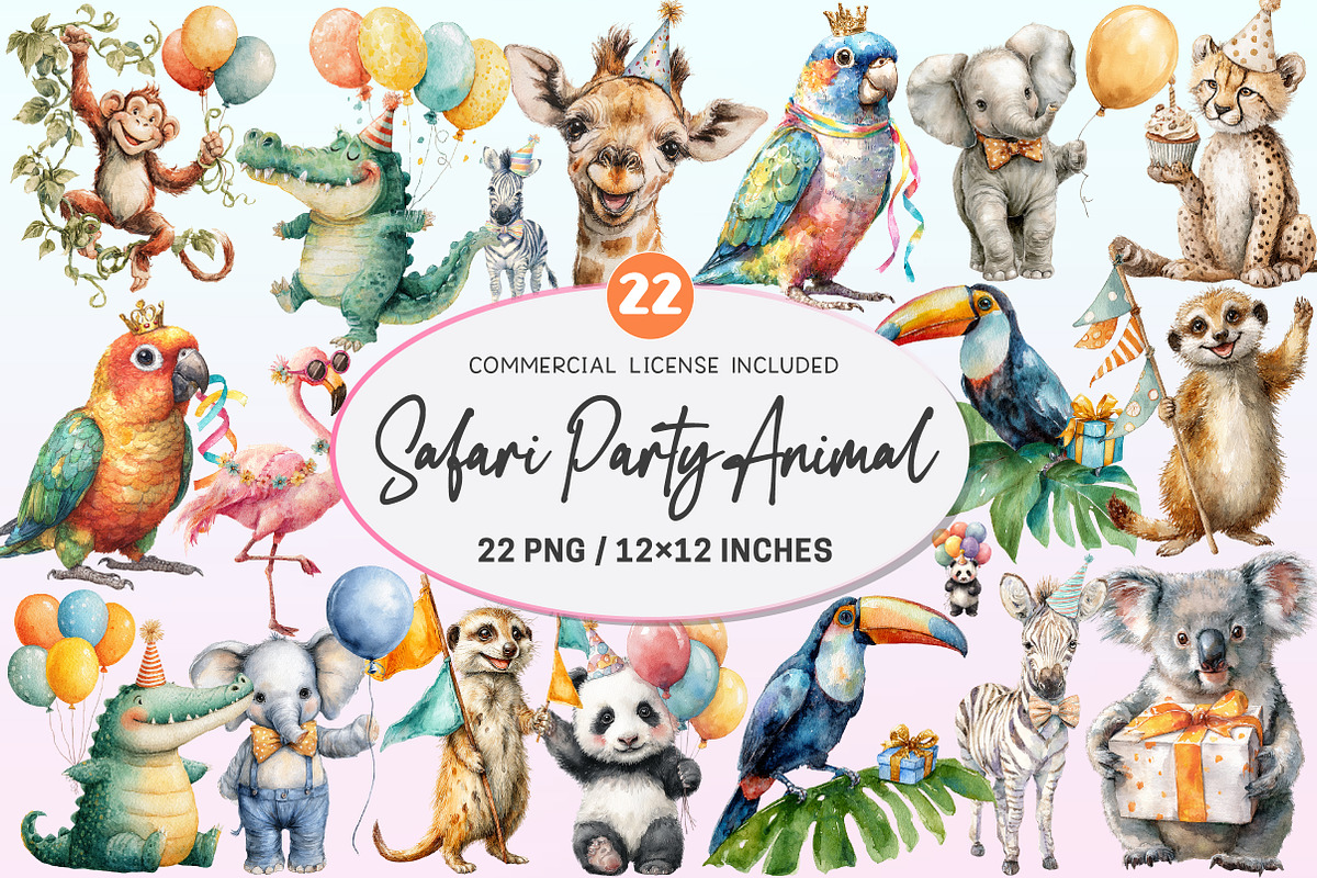 Cute Safari Party Animal Watercolor, a Graphic by CitraGraphics (Photo 1 of 4)