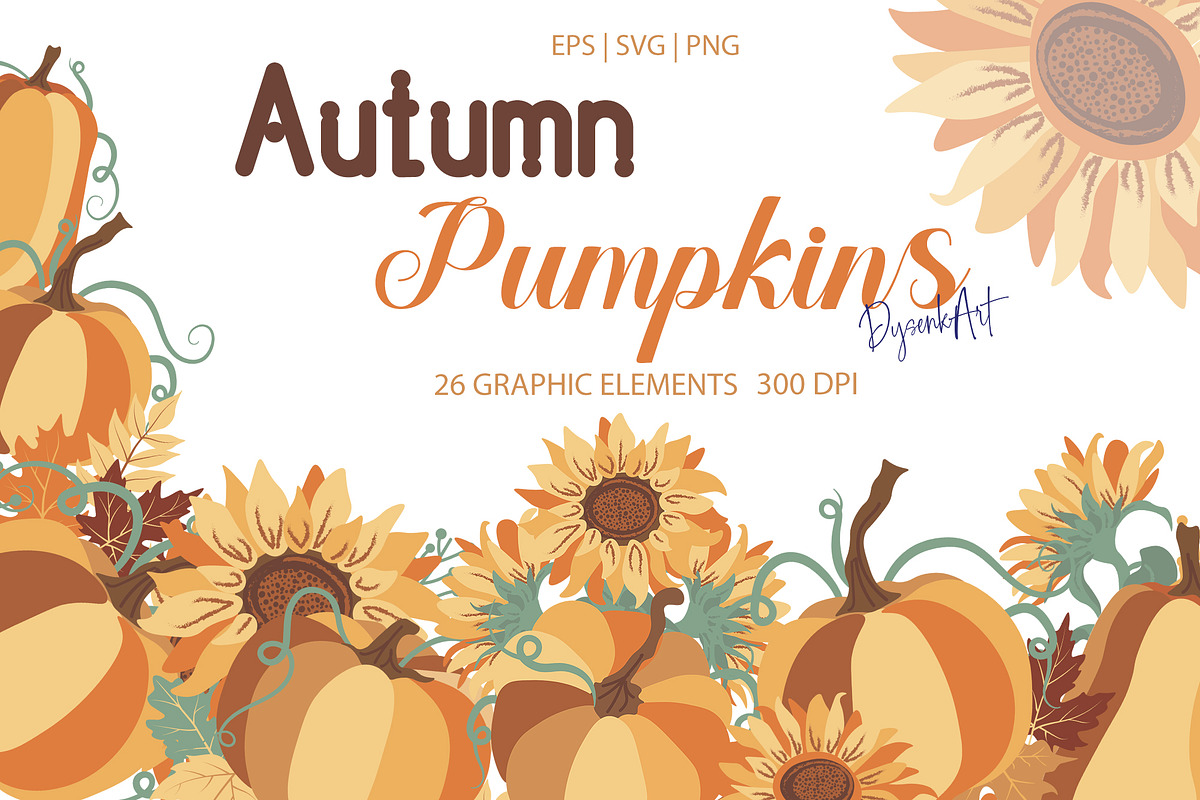 Autumn Pumpkins Sunflowers Clipart, a Decorative Illustration by DysenkaArt (Photo 1 of 5)