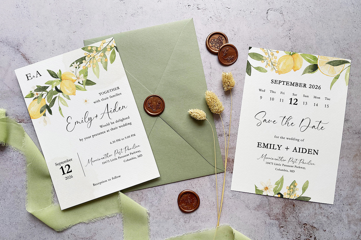Lemon Citrus Wedding Suite, an Invitation Template by BlueRobinDesignShop (Photo 2 of 5)