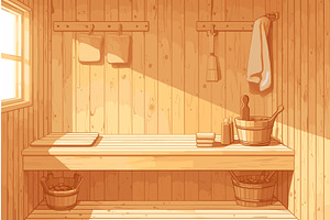 Cartoon wooden sauna interior with, an Object Illustration by LadadikArt