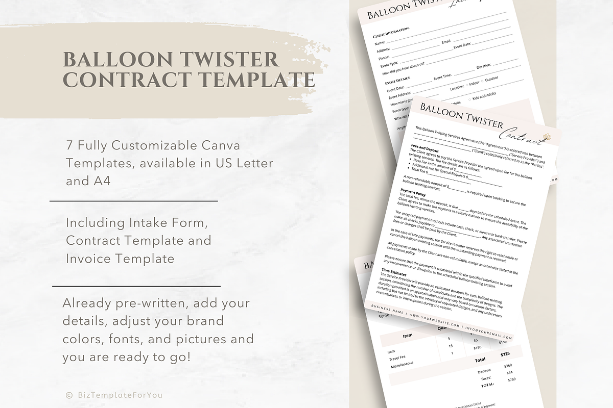 Balloon Twister Contract Template, a Marketing Template by BizTemplateForYou (Photo 2 of 5)