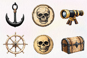 Watercolor Pirate Clipart Bundle, an Illustration by CreationArt (Thumbnail 4 of 5)