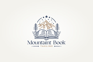 book and mountain line art icon logo, a Branding & Logo Template by Blazybone