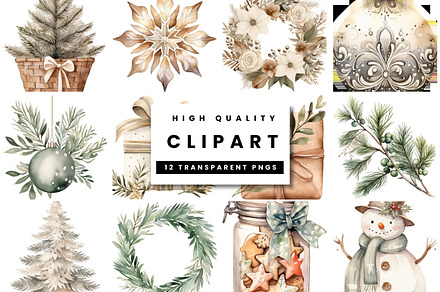 Rustic Christmas Watercolor Clip Art