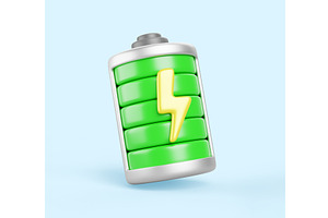 3d battery charge with full green, a Technology Illustration by Marozhkastudio