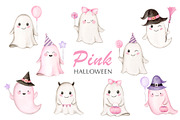 Pink Halloween Watercolor Clipart, a Decorative Illustration by Elena Medvedeva (Thumbnail 3 of 7)