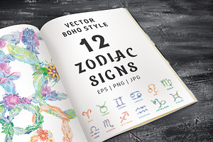 Boho Zodiac Signs Vector