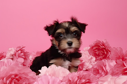 Adorable and affectionate puppy dog on a pink background surroun, an Animal Photo by José Manuel Gelpi