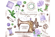 Sewing watercolor kit Sewing machine, an Illustration by SabinaWatercolorArt (Thumbnail 1 of 14)
