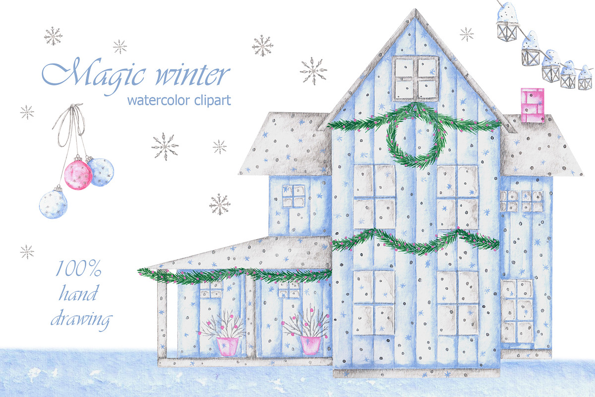 Magic winter watercolor clipart., a Seasonal Illustration by SabinaWatercolorArt (Photo 6 of 7)