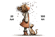 Whimsical Floral Girl & Kitten, an Animal Illustration by GiraffeCreative (Thumbnail 8 of 20)