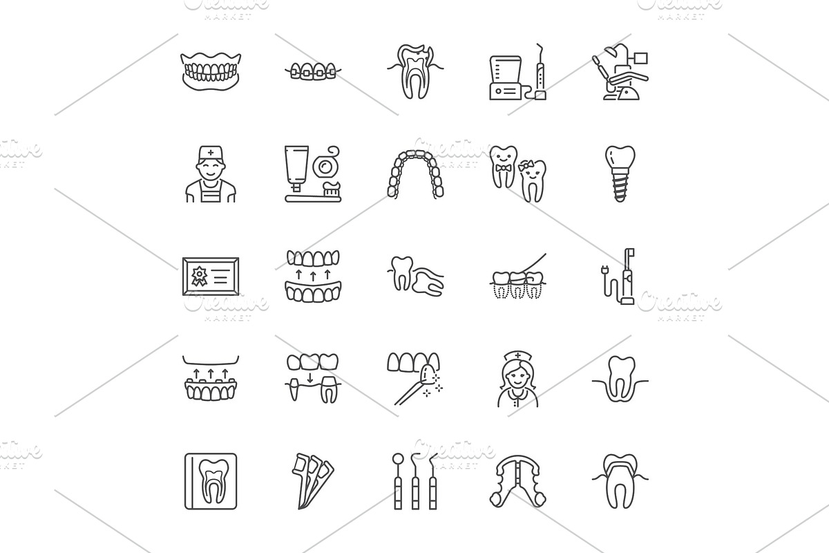 Dental Line Icons, an Outline Icon by Nadiinko (Photo 2 of 2)