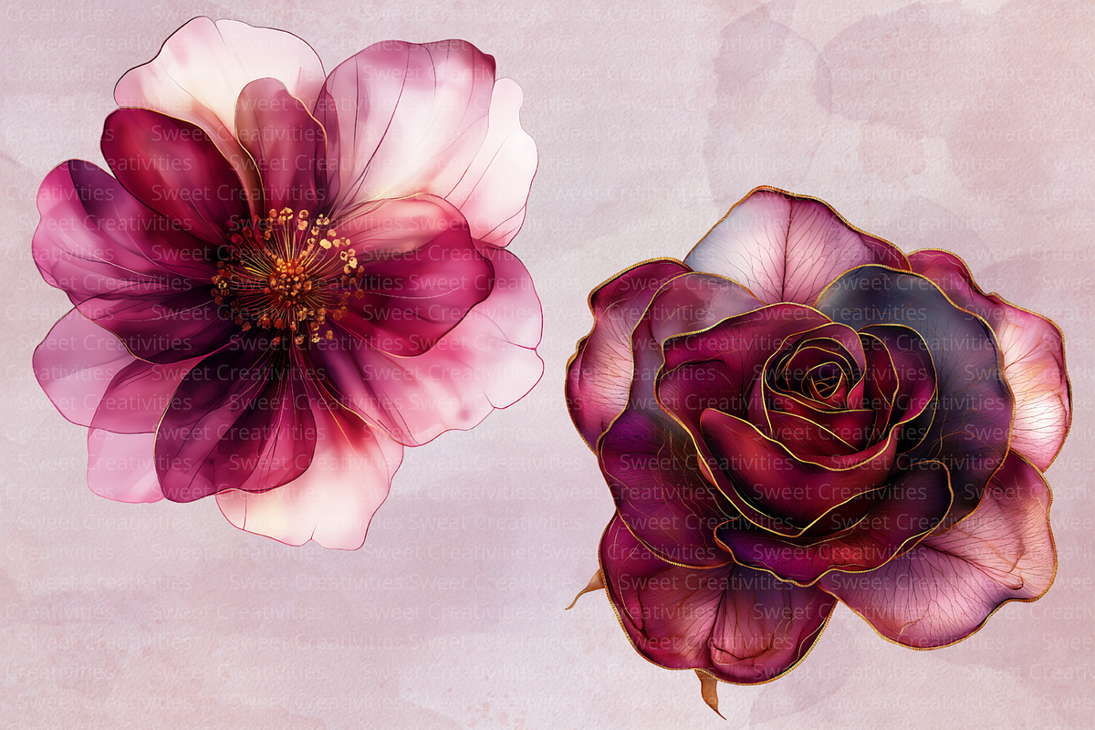 Burgundy Flowers Abstract Clipart, an Illustration by Douce Créativité (Photo 8 of 9)