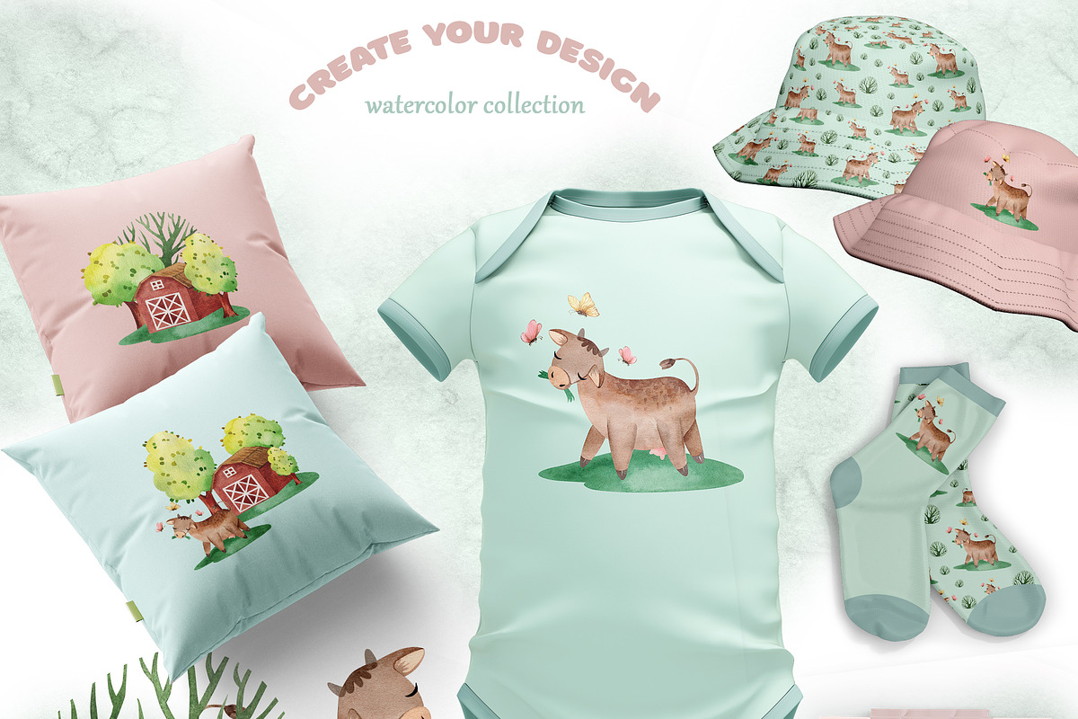 FARM ANIMALS watercolor set, an Animal Illustration by LenArt (Photo 8 of 17)