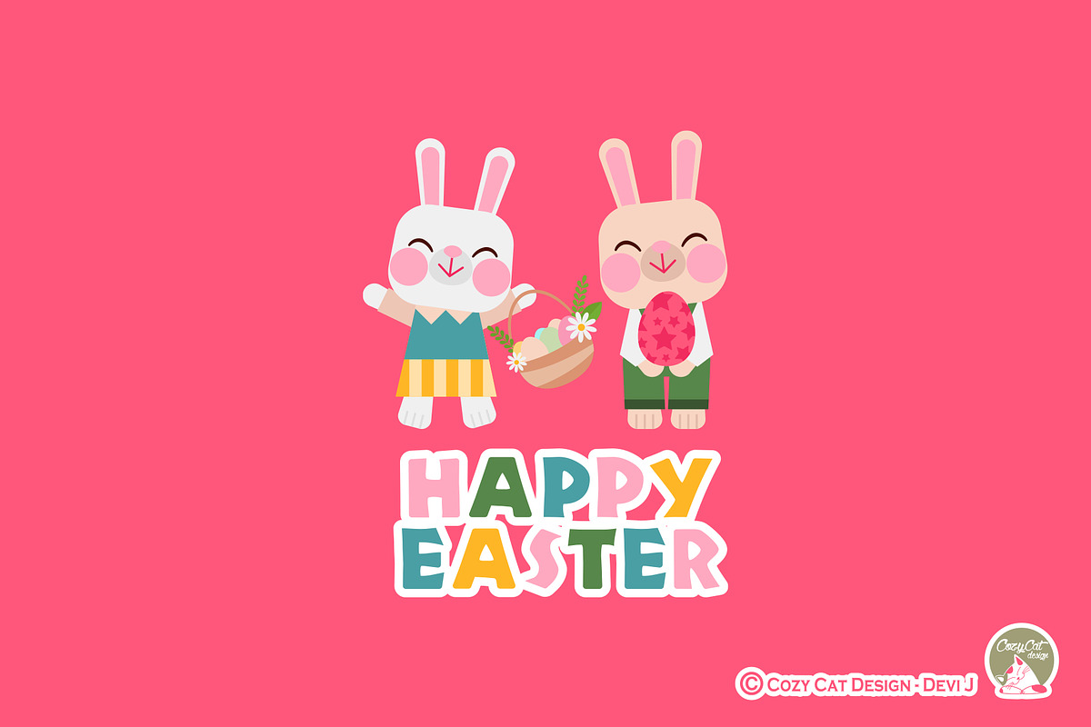 Happy Easter Digital Clipart, a Seasonal Illustration by Cozy Cat Design (Photo 2 of 3)