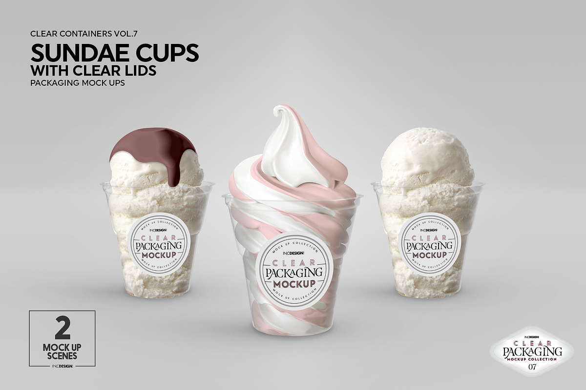Clear Sundae Cups with Lids Mockup, a Cups & Container Mockup by INCDesign (Photo 5 of 14)