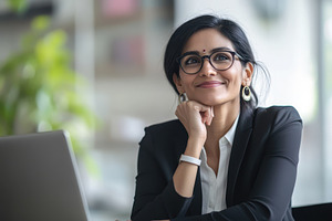 Confident Indian woman at work, a Photo by Pavel_design