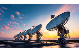 A row of large, white satellite, a Technology Photo by Sergey Kotenev
