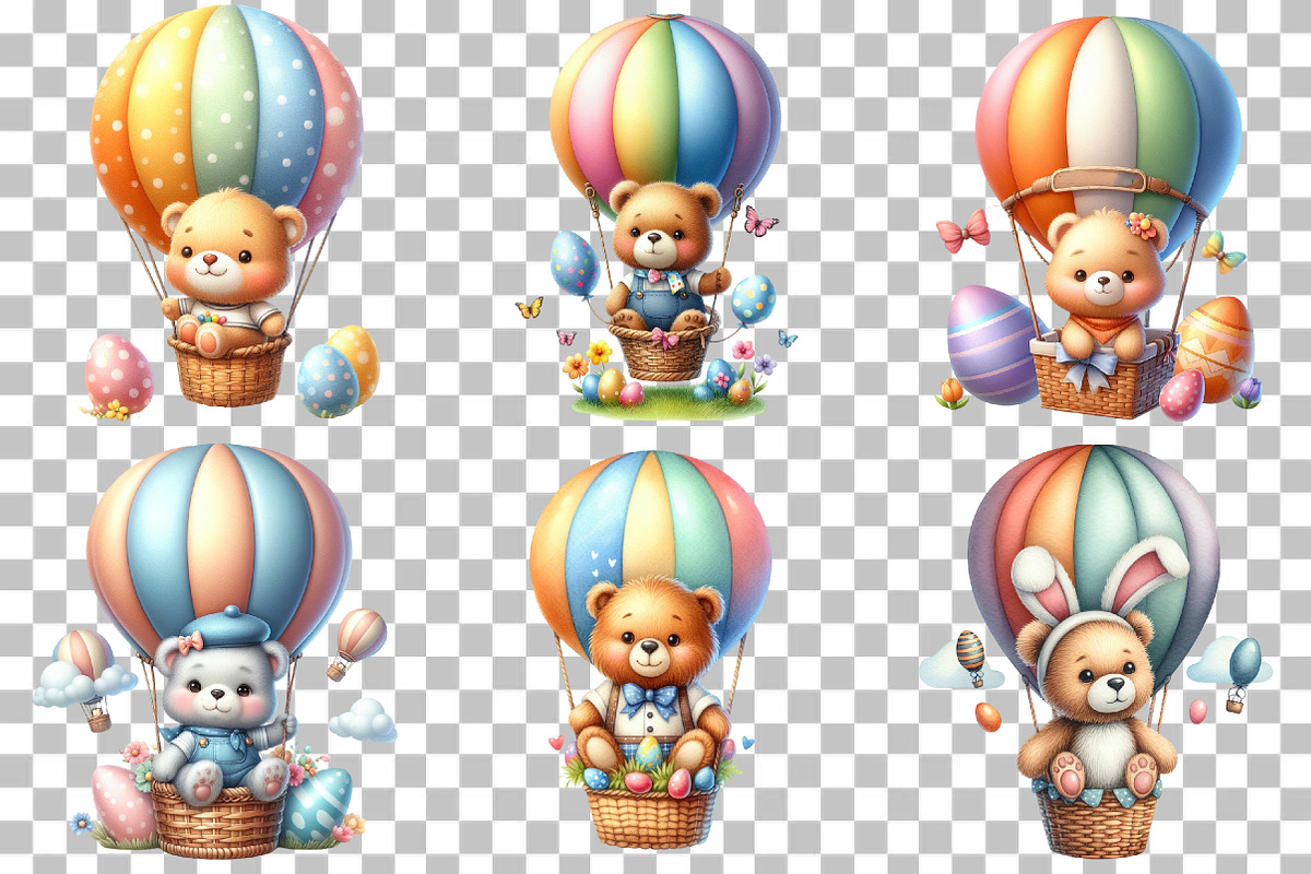 Easter Bear Hot Air Balloon Clipart, an Illustration by DreamCafeArt (Photo 2 of 6)