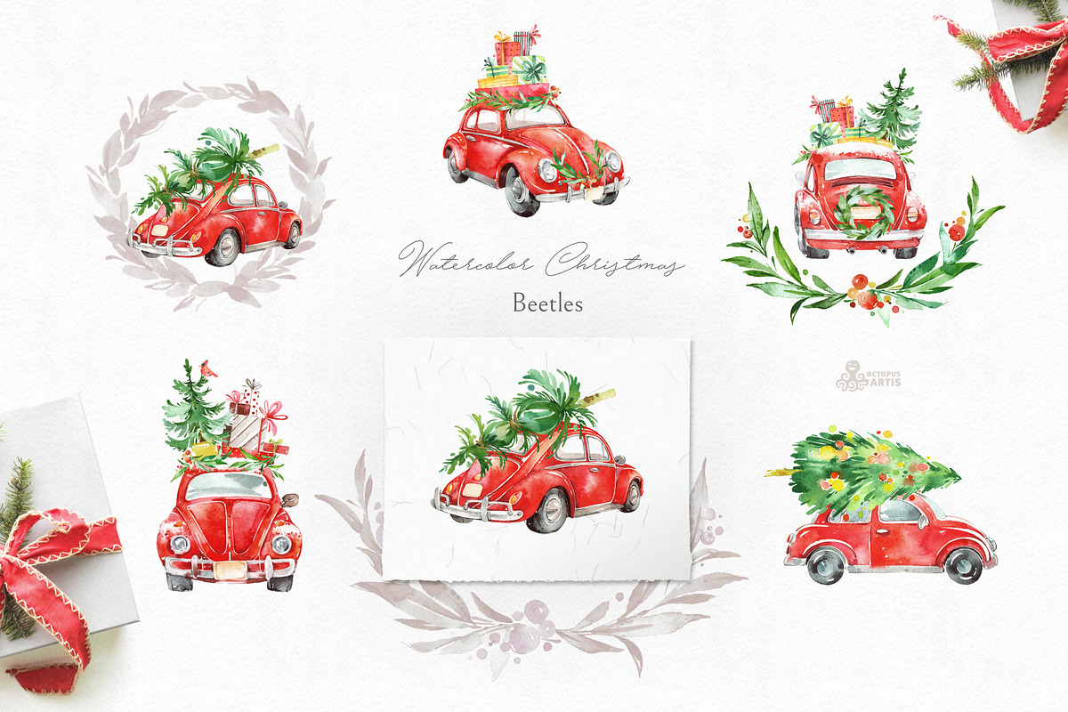 Hello Christmas. Watercolor Kit., a Decorative Illustration by OctopusArtis (Photo 11 of 12)