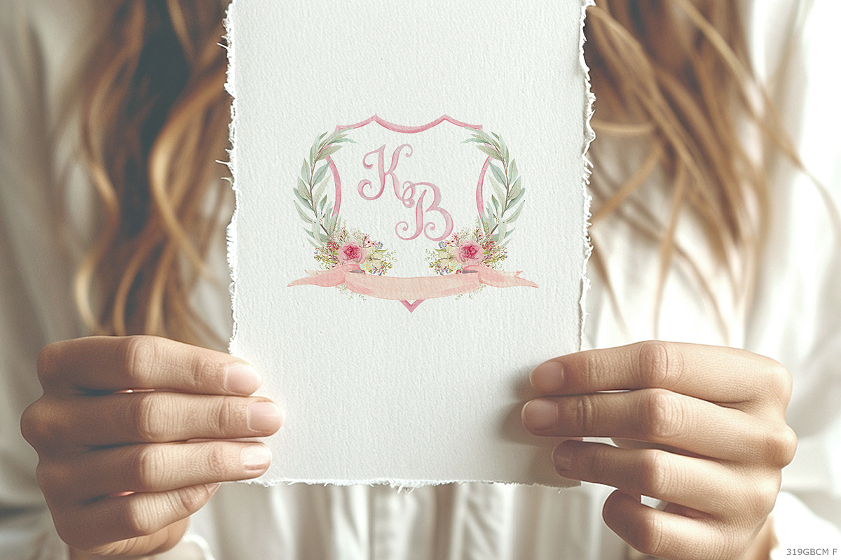Crest monogram watercolor letters, a Decorative Illustration by GrafikBoutique (Photo 3 of 3)
