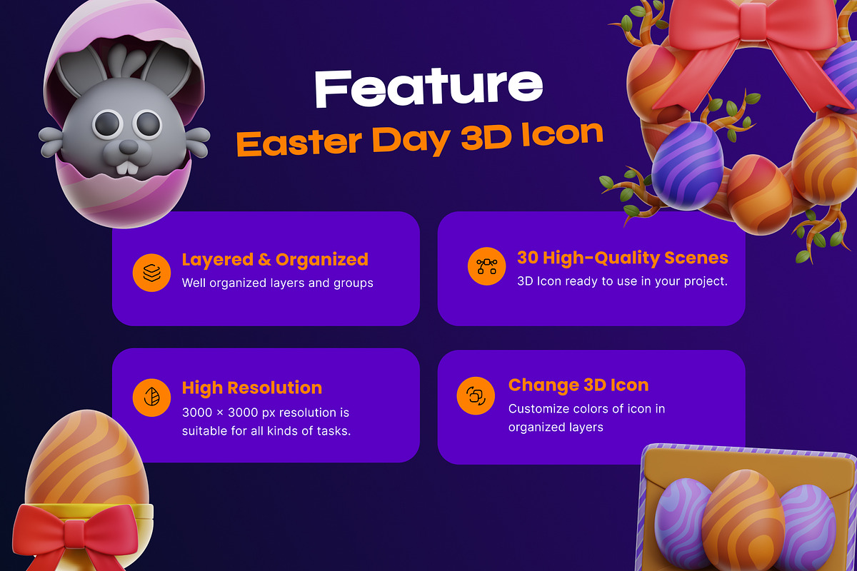 Cute Easter Day 3D Illustrations, an Environmental 3D Model by orenjidesign (Photo 2 of 8)