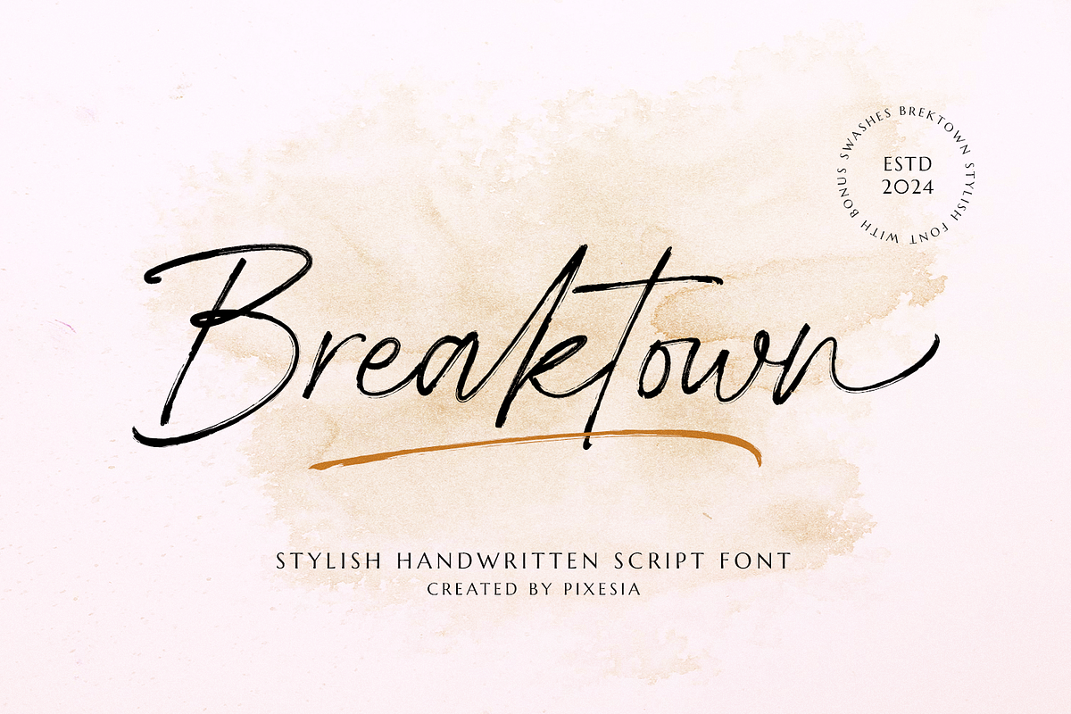 Breaktown - Stylish Brush Font, a Script Font by Pixesia Studio (Photo 1 of 13)